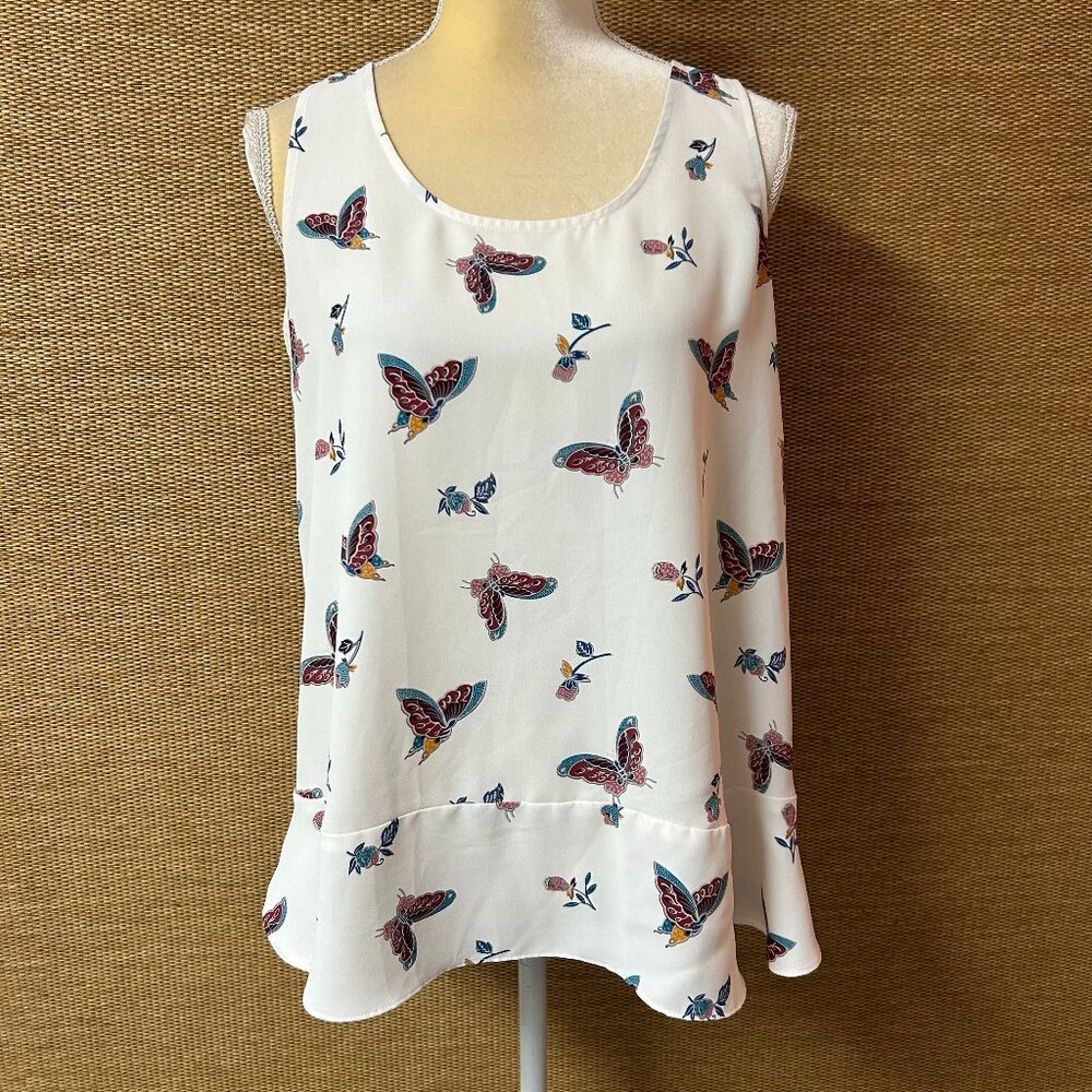 Loft Top Women’s Medium Cream Multicolor Butterfly Pattern
